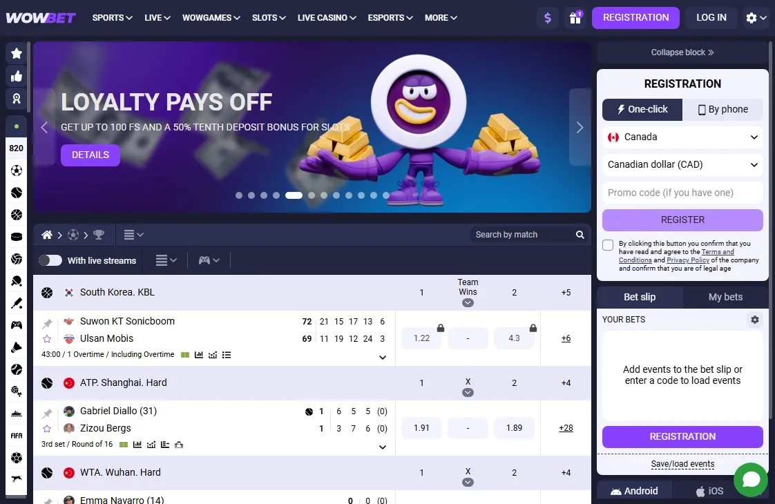 Tela de apostas da WOWBet divulgada nos materiais do programa de parceiros