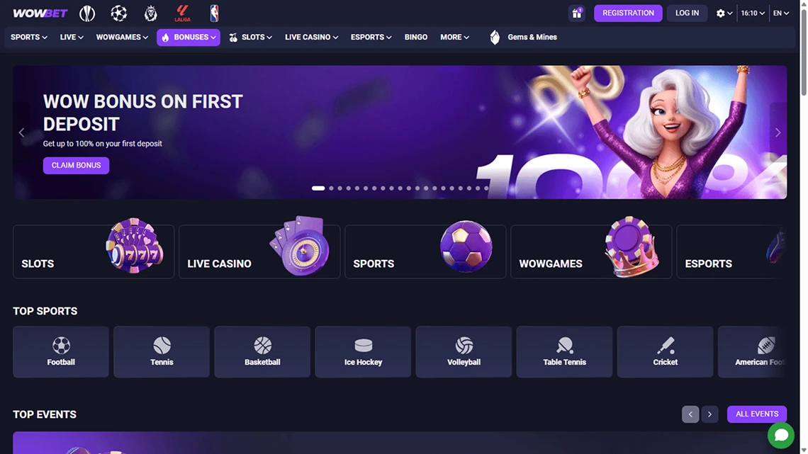 Interface da plataforma WOWBet analisada pela equipe editorial
